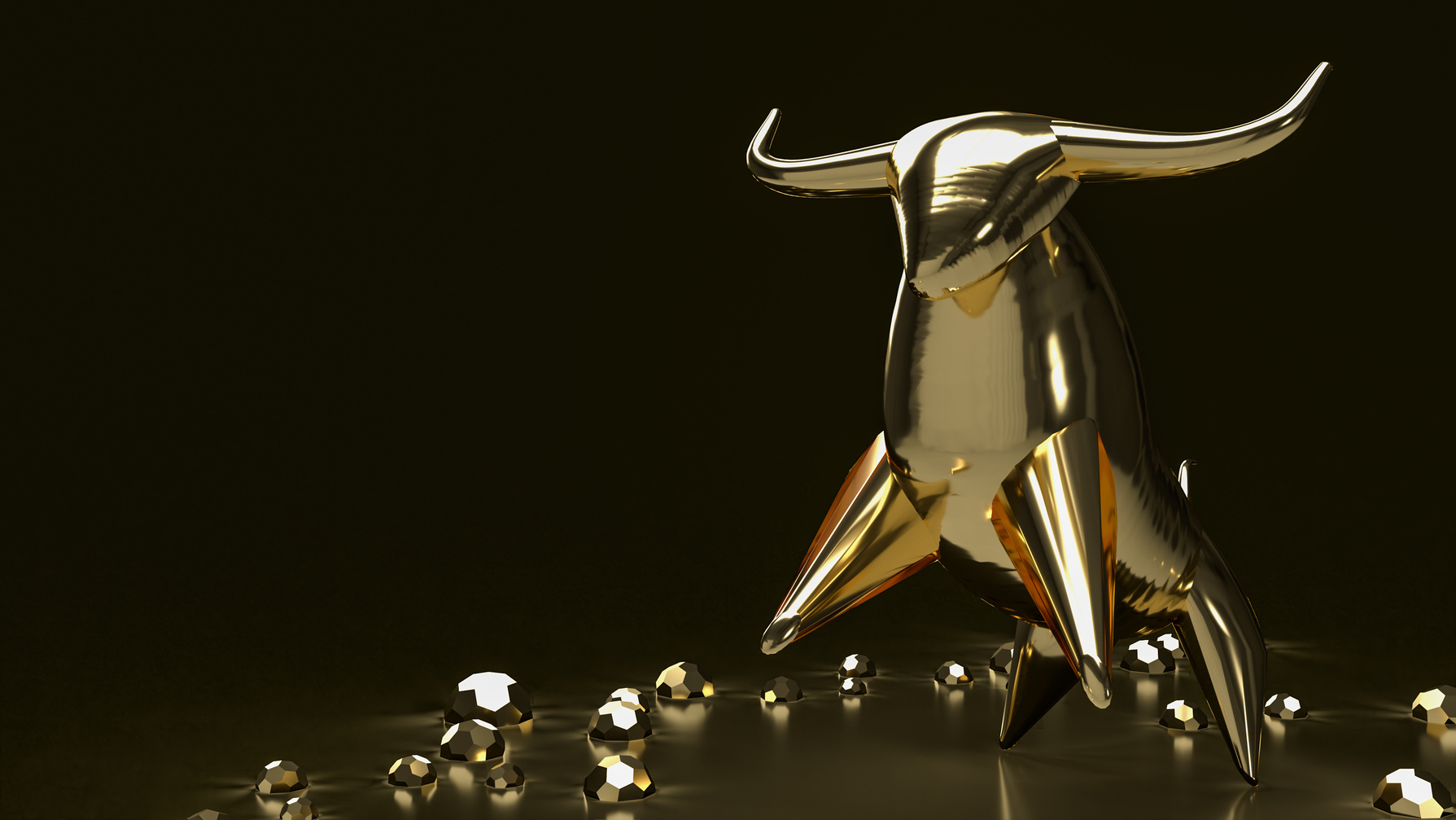 The Gold Bull on Black Background for Business Concept 3D Render